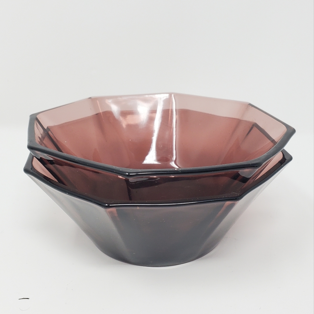 VTG Hazel Atlas Octagon Moroccan Amethyst Berry Bowls, set of 2